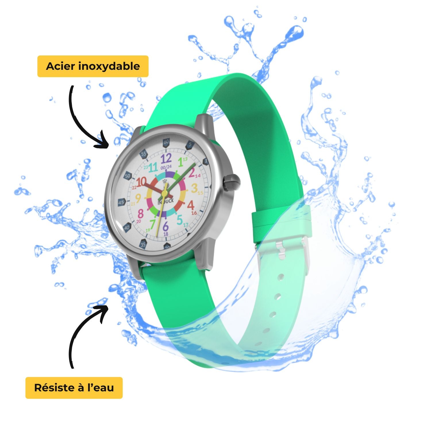 Montre verte Inouck éclaboussée