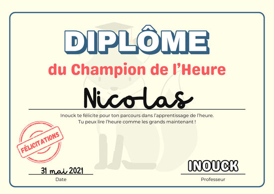 Diplôme du Champion de l'Heure Nicolas